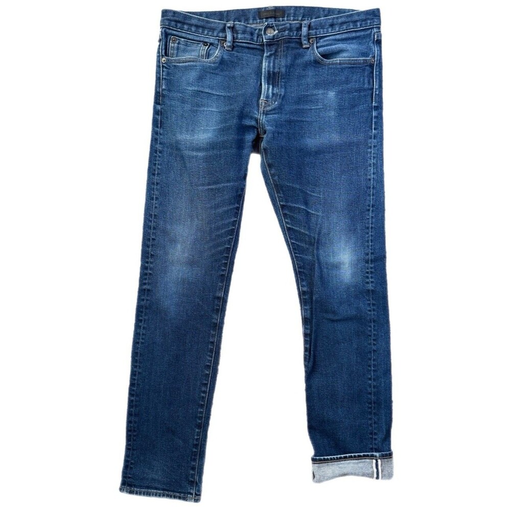 Uniqlo Slim Straight Low Rise Selvedge Kaihara Denim Jeans Mens Sz 35 X 34